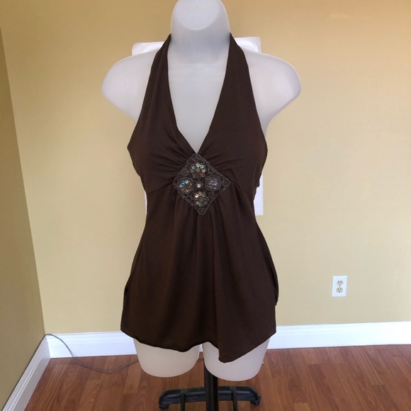 Guess Tops - Guess Embroidered Halter top/embellished sequin